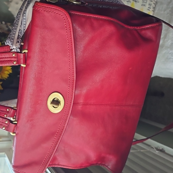 Coach VINTAGE HTF  Red Leather  Ex Lrg Bag with Anniversary Lining Creed 12980 - Picture 5 of 17